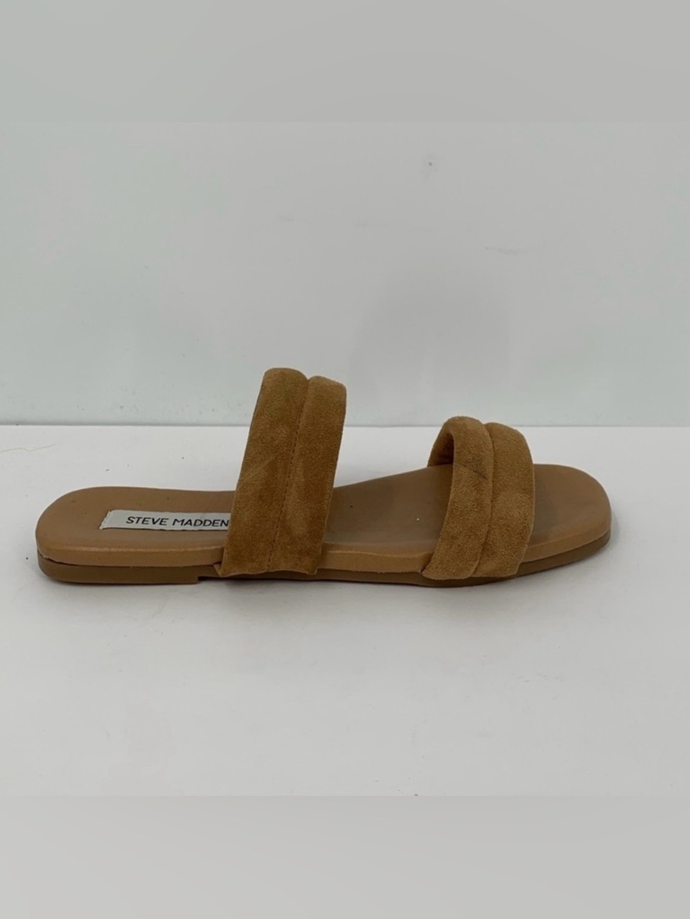 Steve Madden Wizen double strap slide sandal shoe flat brown suede mule puffy 9